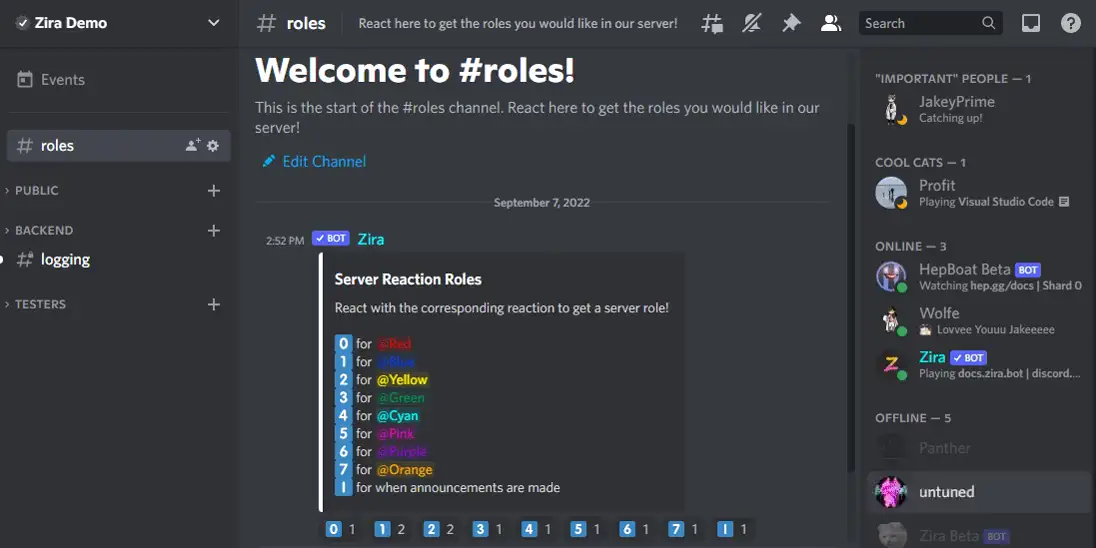 Animated demo of Zira assigning Discord roles